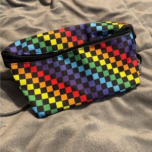 New Rainbow Checkerboard Zip Pouch - Black Trim